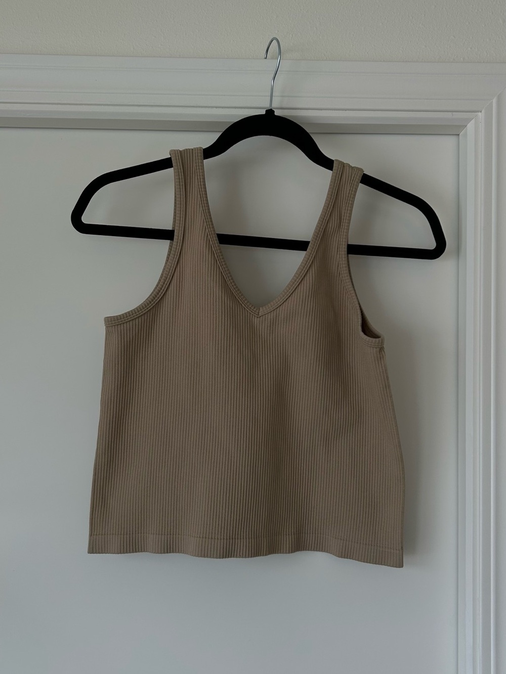 Calvin Klein Ribbed V-Neck Tank Top in Beige
